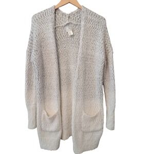 Ruby Moon Womens Cardigan Size L Open Front Pockets Knit‎ Sweater Cream Gray